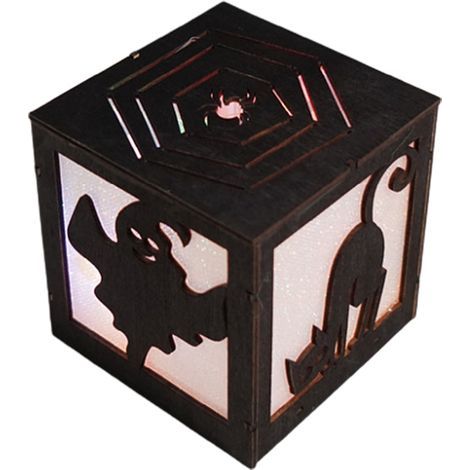 Lanternes d'Halloween en bois fantômes citrouilles sorcières lumineuses décoration maison fête automnale (1/5)