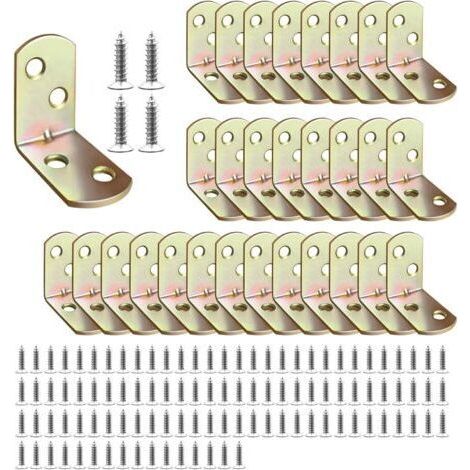 30 Pièces Equerres Metal 30x30x18mm, Équerre de Fixation Renforcée 90 Degrés avec Vis, Equerre Charpente pour Bois, Étagère, Table, Armoire