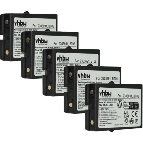 vhbw 5x Akku Ersatz für Danfoss 2303691, BT06 für Industrie-Funkfernsteuerung Fernbedienung (600 mAh, 7,2 V, NiMH) - Schwarz