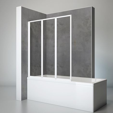 Schulte Badewannenfaltwand 127x140 cm - 3-teilig faltbar, 3 mm Sicherheitsglas Klar, Profil Alpin Weiß (1/5)