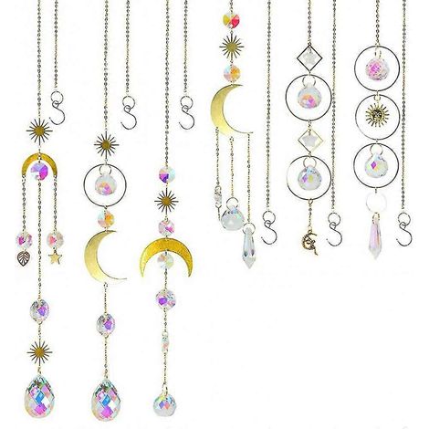 Ensemble de 6 attrape-soleil en cristal coloré avec pendentifs à chaîne (1/5)