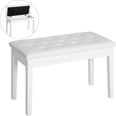 Tabouret de piano avec rangement sous l'assise, similicuir, 76 x 36 x 50 cm, blanc idéal pour salon, chambre à coucher ou bureau facile à assembler avec instructions incluses (1/5)
