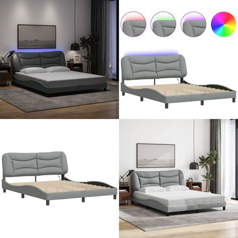 Cadre de lit avec LED sans matelas gris clair 160x200 cm tissu - Cadre De Lit - Lit Double - Tête De Lit Rembourrée - Éclairage LED - Design Moderne - Home & Living (1/5)