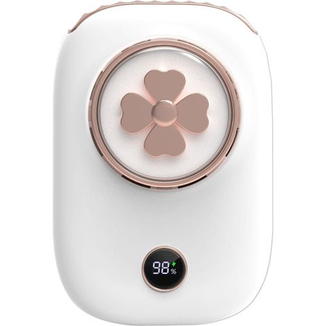 Mini ventilateur portable rechargeable, 3 vitesses, avec affichage LED de la batterie et cordon d'alimentation (blanc, Lucky Clover) (1/4)