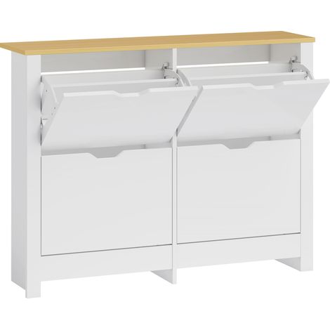Armoire à chaussures fine 16 paires, meuble étroit avec 4 tiroirs escamotables et étagères ajustables (1/5)
