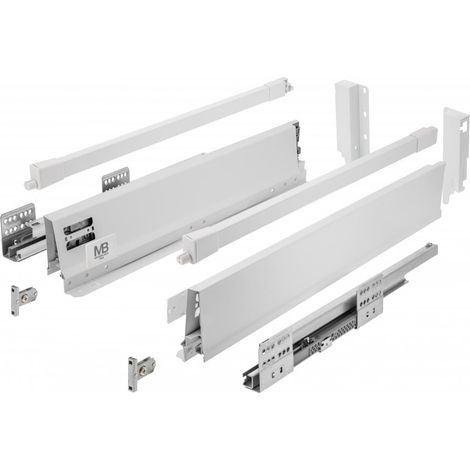 GTV - Modern Box Pro guide per cassetti I L = 350 mm H = 135 mm I Bianco I Cassetto con chiusura silenziosa I Sincronizzazione del percorso delle guide I Carico fino a 40 kg I PB-MBPRO-KPL350B1