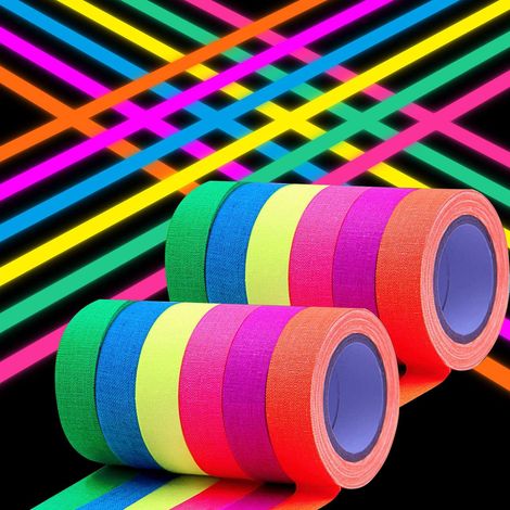 Lot de 6 rouleaux de ruban adhésif fluorescent UV néon - Ruban adhésif fluorescent pour Halloween - Ruban adhésif fluorescent décoratif (1/5)