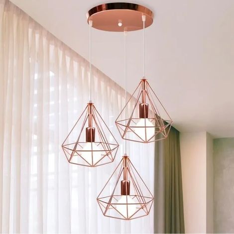 E27 Lampe Suspension Plafonnier en Diamant Cage Moderne Lustre Luminaire Industrielle Vintage Métal pour Salon Chambre (1/4)