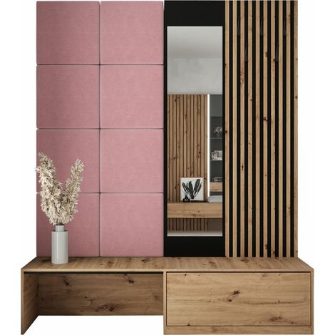 Meuble d'entrée Fabor, Chêne Artisan + Manila 09, 205x172x42cm, Disponible, Tissu, Stratifié, À poser