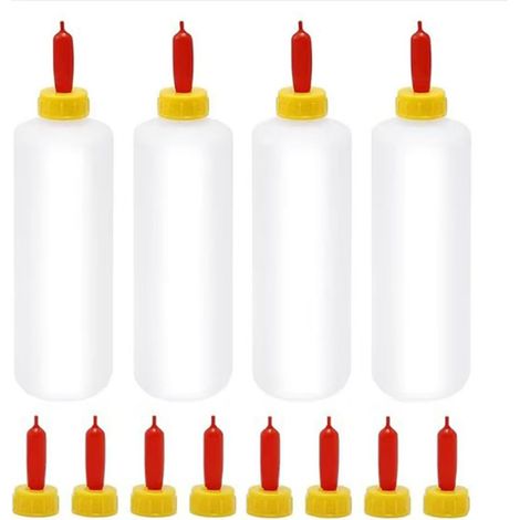 Biberons pour animaux, biberon de 400 ml pour moutons, 4 biberons pour lait de chèvre + 12 tétines pour agneaux, adaptés à l'alimentation des agneaux, des moutons et des chiots. (1/5)