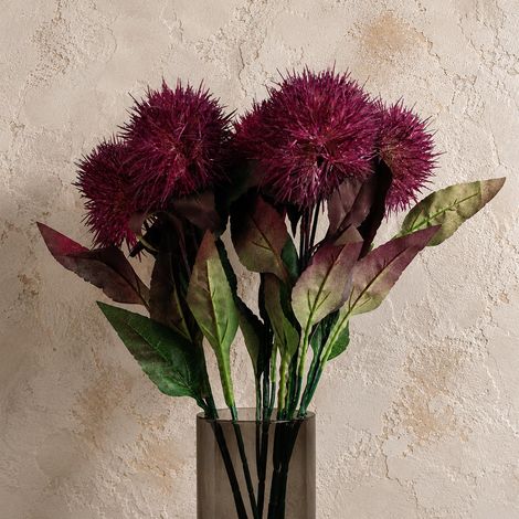 Pack of 6 x 70cm Globe Thistle Purple Ball Artificial Flower Stem - Premium Quality (1/5)