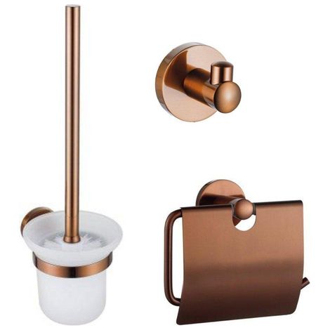 FugaFlow Eccelente Ensemble d’accessoires WC - porte-rouleau de papier toilette avec couvercle - brosse WC - crochet à serviette - cuivre brossé PVD (1/5)