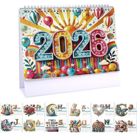 1 calendrier de bureau DIY, peinture diamant 2026, calendrier mensuel décoratif pour bureau ou salon (1/5)