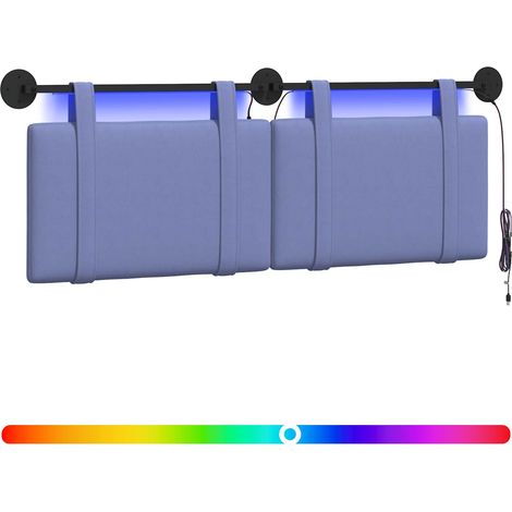 Hanging Headboard with LED Light Jeans Blue Fabric vidaXL