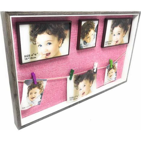 Cornice portafoto 7 fotografie telaio legno mollette foto idea regalo 51x32 cm rosa 64480