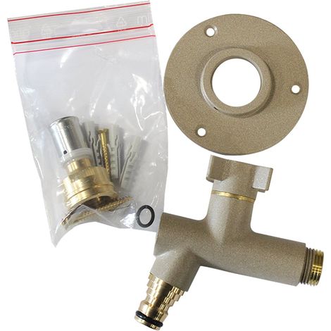 Robinet de jardin antigel OSLO vertical Mâle 1/2" (15/21) avec son applique Multicouche Ø16x2 - Sable - Anquier (1/5)