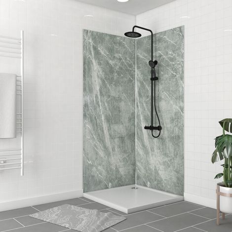 Pannelli da parete Pack + Profilo ad angolo cromato + 2 profili di finitura cromata - 90x210 - Ghiaccio Green 90