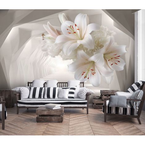 Fototapete Blumen Lilien 3D-Optik, für Wohnzimmer und Schlafzimmer, 250 x 175 cm – Komplettset inkl. Kleister & Anleitung (1/5)