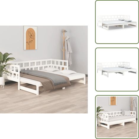 Letto in legno massello - vidaXL Dormeuse Estraibile Bianca Legno Massello di Pino 2x(90x200) cm - Divano letto multifunzionale
