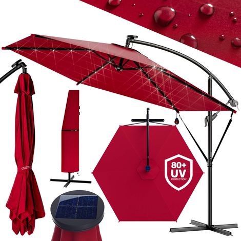Parasol déporté inclinable Ø 307cm en aluminium avec éclairage LED – Protection UV80+ – Housse de protection incluse – Base en croix – Kingsleeve