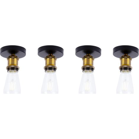 4x Industriell Deckenlampe mit Edison E27 Lampe Metall Vintage Retro Lüster für Schlafzimmer Wohnzimmer Dachgeschoss Korridor Schwarz & Antikes Messing