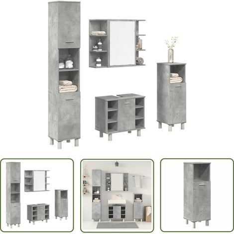 vidaXL Ensemble de meubles de salle de bain 4 pcs gris béton (1/5)