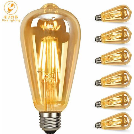 VURAHOME – Edison-LED-Glühbirne, 6er-Pack E27 Vintage-LED-Glühbirnen, Retro-Dekorations-Edison-Glühbirnen, Antike Glühbirnen, ST64 2W 2700k LED-Filamentlampen für Restaurants, Cafés, Bars, Glühlampen (1/5)