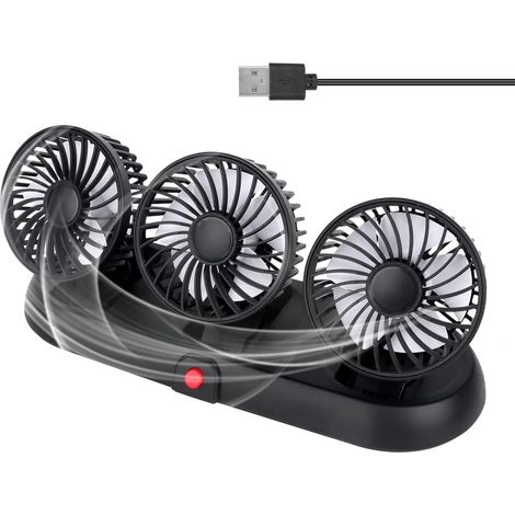Ventilateur De Voiture, Ventilateur Voiture, Ventilateur Voiture USB, Ventilateur Double Tête, Rotation À 360°, 3 Modes De Puissance Réglables, Pour Voiture, Van, SUV, RV, Bateau (3-Tête) (1/5)