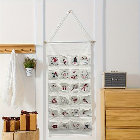 1pc, Calendrier de l'Avent de Noël, Fournitures de décoration de Noël, Cadeau de Noël parfait Sac suspendu de poche réutilisable Tissu imprimé de Noël (1/5)