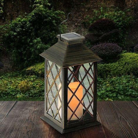 Lanterne Solaire, LED Lampe solaire extérieure, avec Bougie LED Flamme Fire Effet ,Sans fil portable rechargeable pour Garden Patio Courtyard Outdoor [Classe énergétique A+] (1/5)