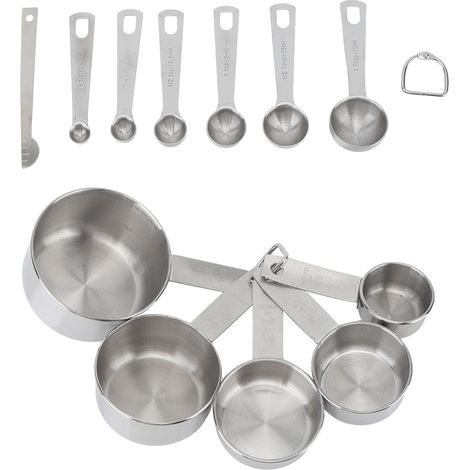 12-teiliges Edelstahl-Set inklusive Tassen und Messlöffeln zum Kochen und Backen. (1/5)