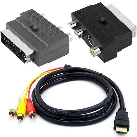 Câble AV mâle compatible 1080p avec adaptateur SCART vers 3 RCA - (1/5)