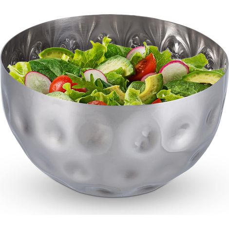 Saladier rond, design martelé, en acier inoxydable, pour snacks et salade, diamètre 15 cm, bol, argent (1/5)