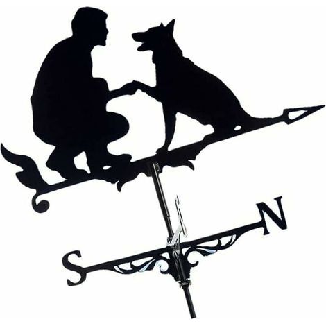 Wetterfahne aus Metall, Mann-Hund-Motiv, dekorative Wetterfahne für Garten, Hof, Windrichtungsanzeiger, Dachgarten, Windgeschwindigkeitsanzeiger, Dekoration für den Außenbereich, Bauernhof, Garten (1/5)