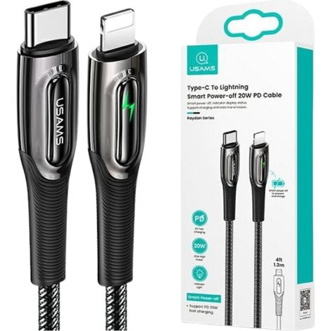 Usams Geflochtenes Kabel USB-C auf Lightning Smart Power-off 20W PD Kabel 1,2 m schwarz/schwarz SJ518USB01 (US-SJ518) (1/5)