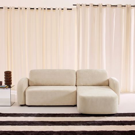 Canapé d'angle réversible convertible 3 places tissu avec coffre - Nouma Tissu Blanc cassé (1/5)