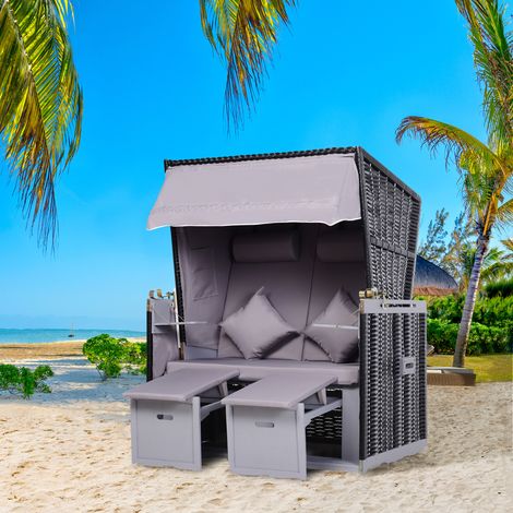 Sedia da spiaggia Outsunny per 2 persone con schienale reclinabile, grigia, 118 x 79 x 150 cm (1/5)