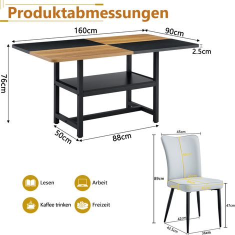 Esstisch-Set 160x90x76 cm aus MDF/Metall, Braun/Schwarz, mit Stauraum – MEUBLIV (1/5)