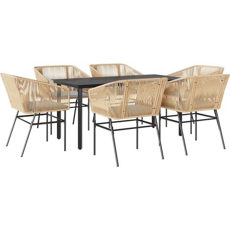 vidaXL Set Pranzo da Giardino 7pz con Cuscini Marrone Polyrattan Vetro (1/5)