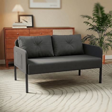 Fabulcozy Canapé Convertible 2 Places 110 cm Design Minimaliste, Petit Canapé 2 Places Dossier Haut et Tissu Effet Lin Respirant Confortable, Idéal pour Salon (Gray)