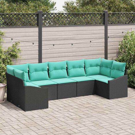 vidaXL Ensemble de Canapés avec coussin 7 pcs Noir polyrotin