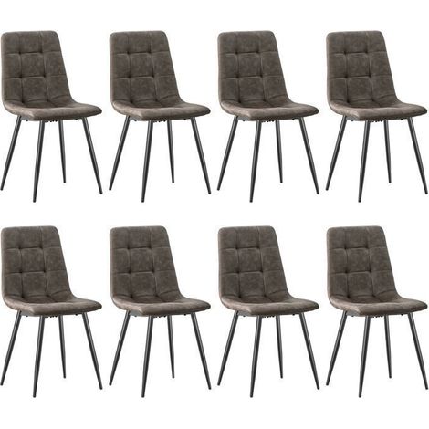 WAFTING Lot de 8 Chaises de Salle à Manger en Tissu Technique, Chaise Rembourrée avec Dossier Haut, Pied Métallique - Marron (1/5)