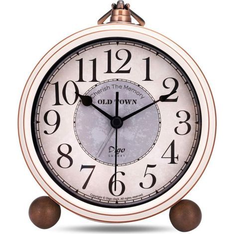 Reveil Vintage sans Tic-tac, Métal Beige Reveil Classique Rétro, Elégant Déco Silencieuse Horloge de Table Chevet Chambre Bureau 13.5cm