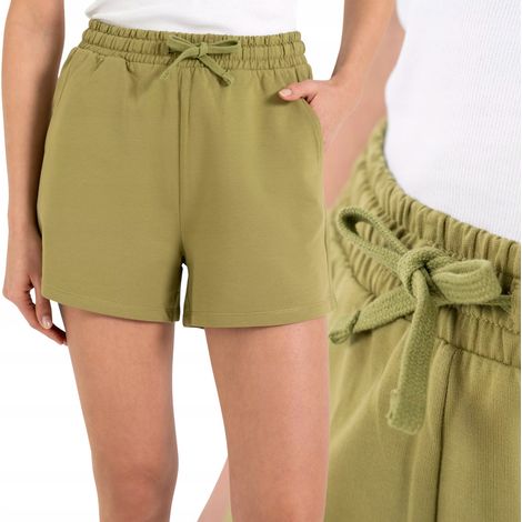 Pantalones cortos deportivos de algodón para mujer, cortos, con cordón, cómodos, Moraj S, color caqui. (1/5)