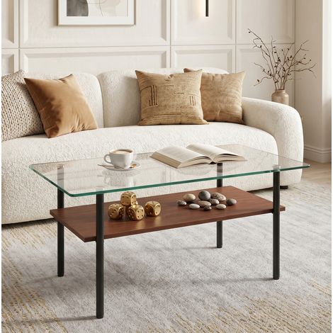 Mesa de centro 97,7x57,7x45 cm de vidrio templado y MDF negro con almacenaje – MEUBLIV (1/5)