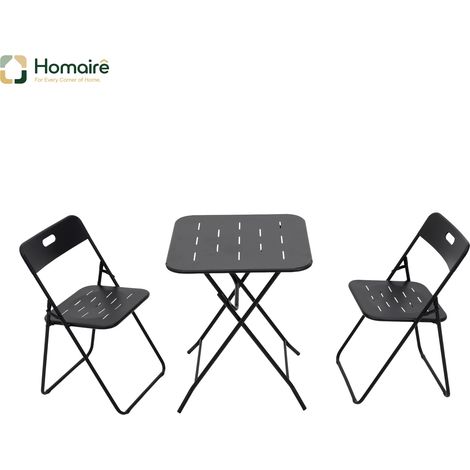 HOMAIRE Ensemble de bistro extérieur pliable 3 pièces : 2 chaises et 1 table, résistant aux intempéries, noir (1/5)