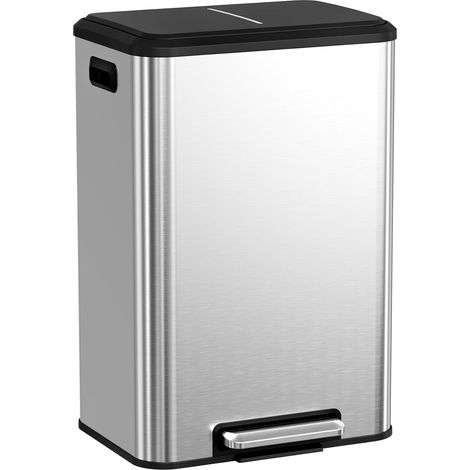40-Liter-Küchenabfalleimer, Treteimer mit Soft-Close-Deckel, Edelstahl, Silber