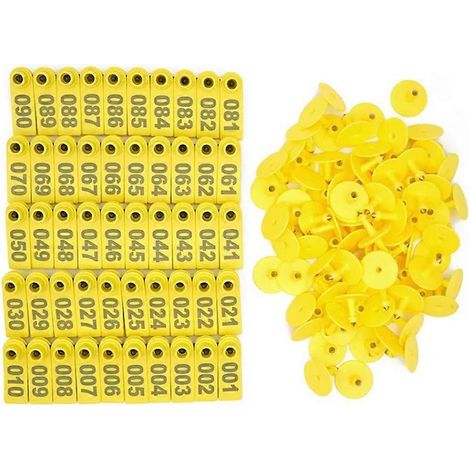 Étiquettes auriculaires pour moutons 001-100numérotéessans pincepour bétailjaune (1/5)