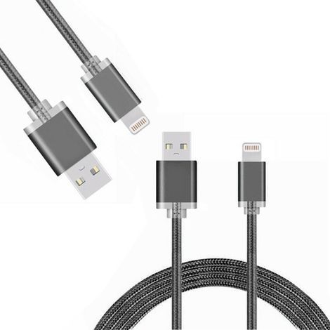 FX Powabud Braided USB Data Cable for Phone 6 and Pad Sync & Charge - Space Grey (1/4)