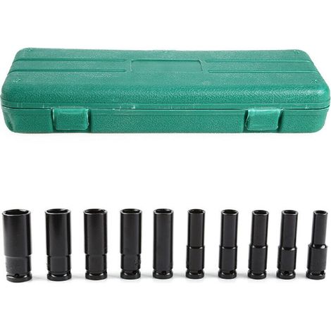 10PCS Impact Socket Set 1/2 Inch 10-24mm Deep Impact Socket Set Metric Drive Deep Socket Set with Case (1/5)
